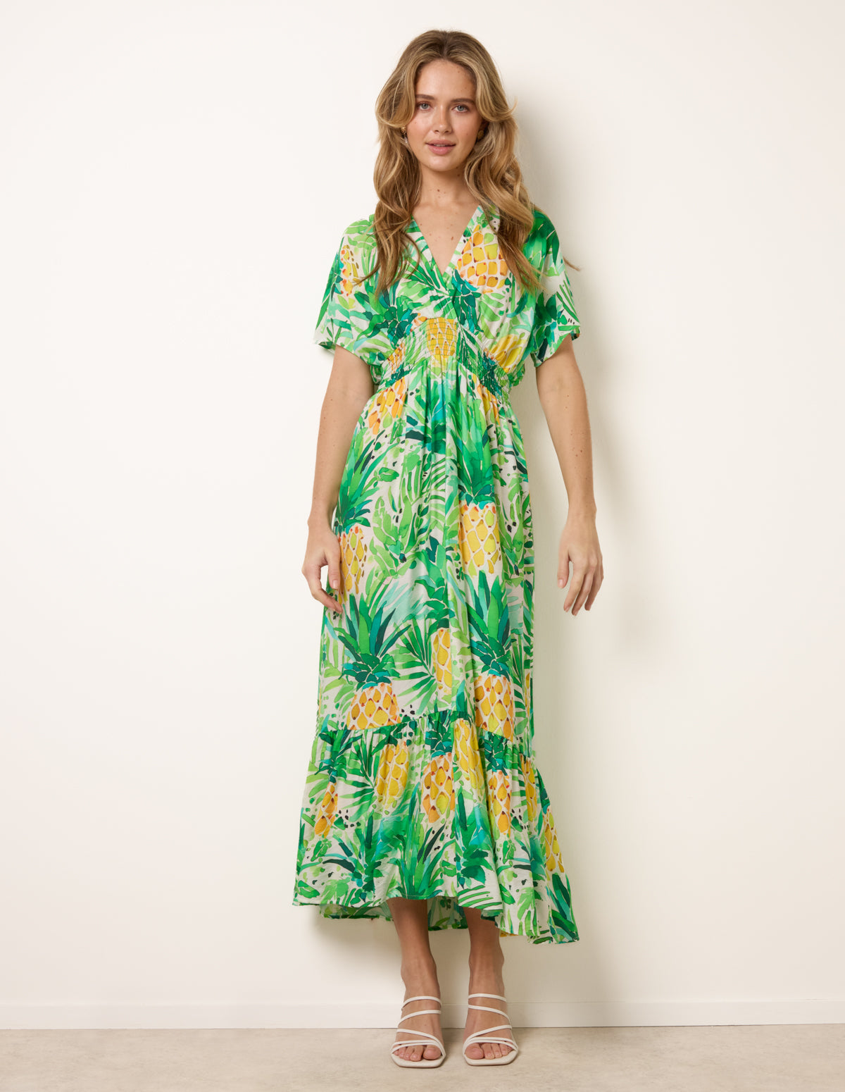 Green | Pineapple Double V Midi Dress