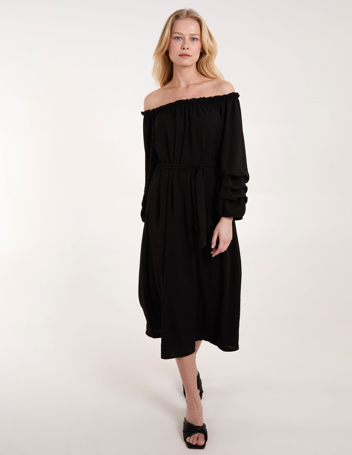 Black | Puff Sleeve Bardot Dress | Blue Vanilla Black | Puff Sleeve Bardot Dress | Blue Vanilla