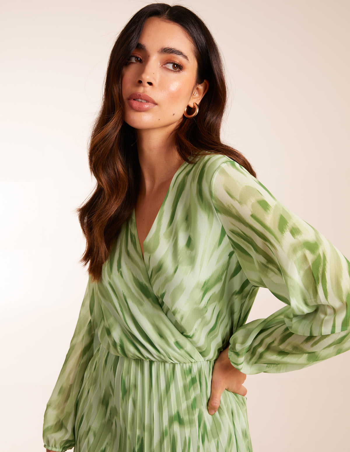 Green | Abstract Wrap Pleated Midi Dress | Blue Vanilla Green | Abstract Wrap Pleated Midi Dress | Blue Vanilla
