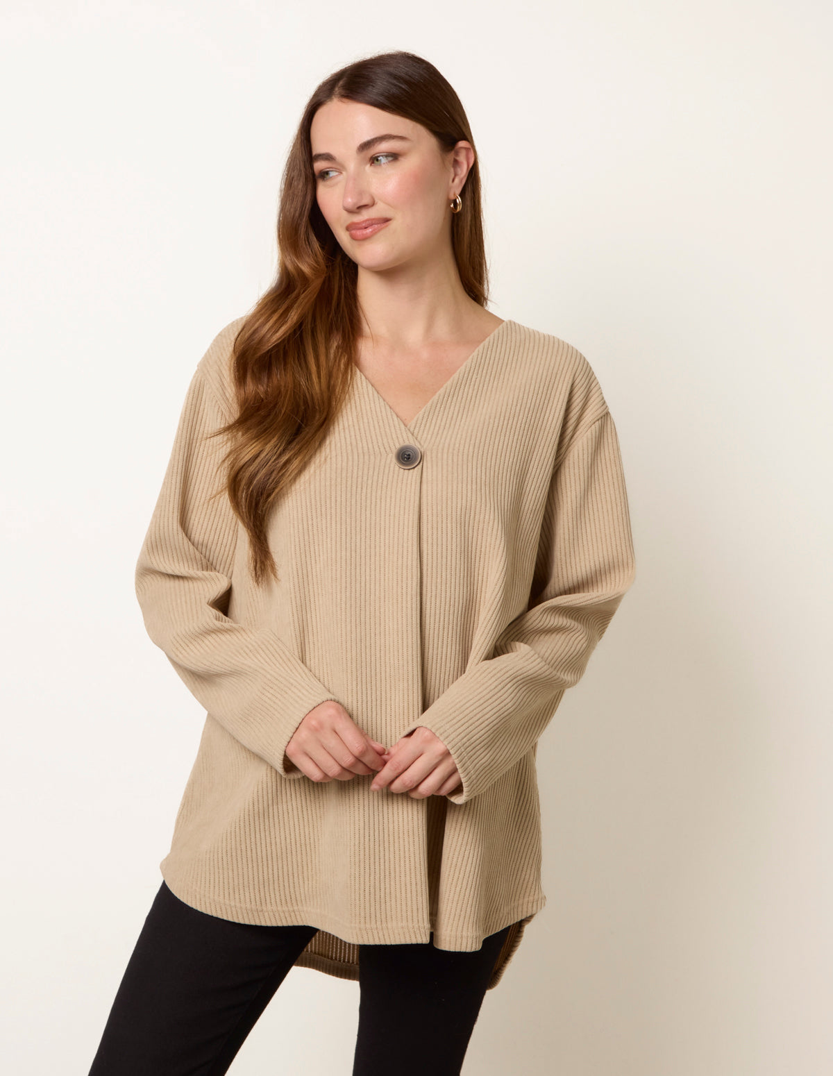 Beige | One Button Cord Rib Top | Blue Vanilla
