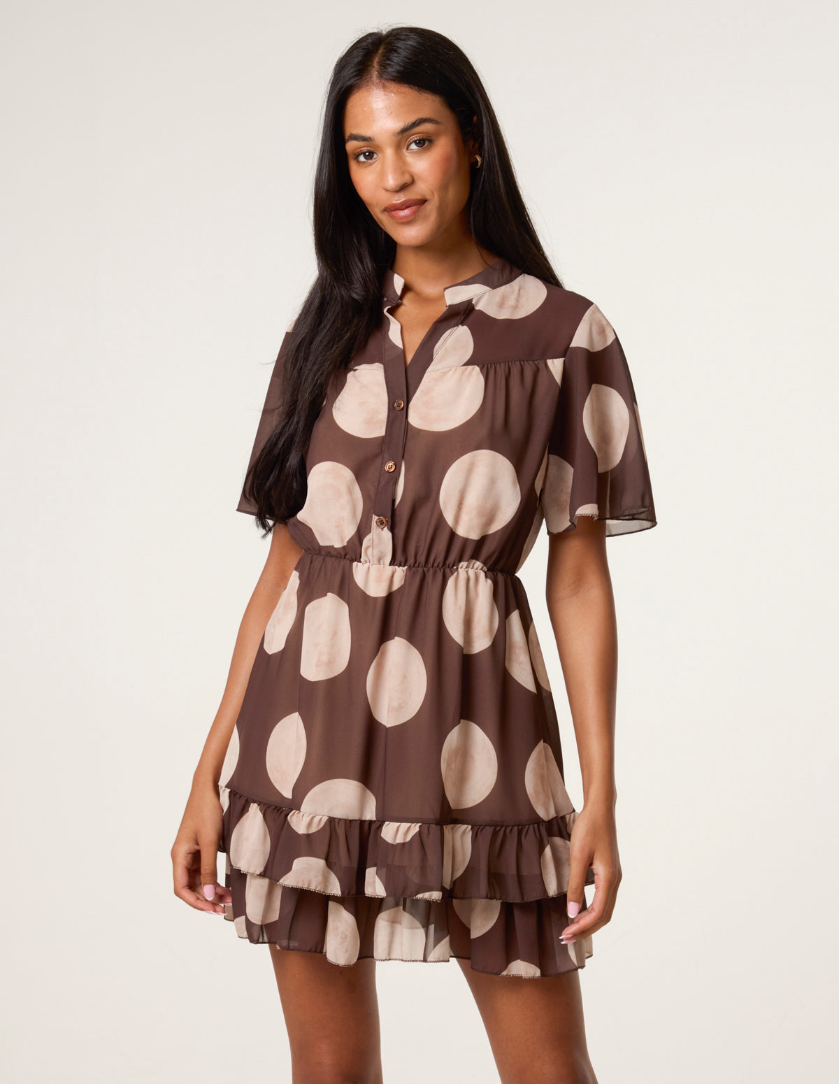 Polka Dot Button Up Double Frill Short Sleeve Dress Polka Dot Button Up Double Frill Short Sleeve Dress
