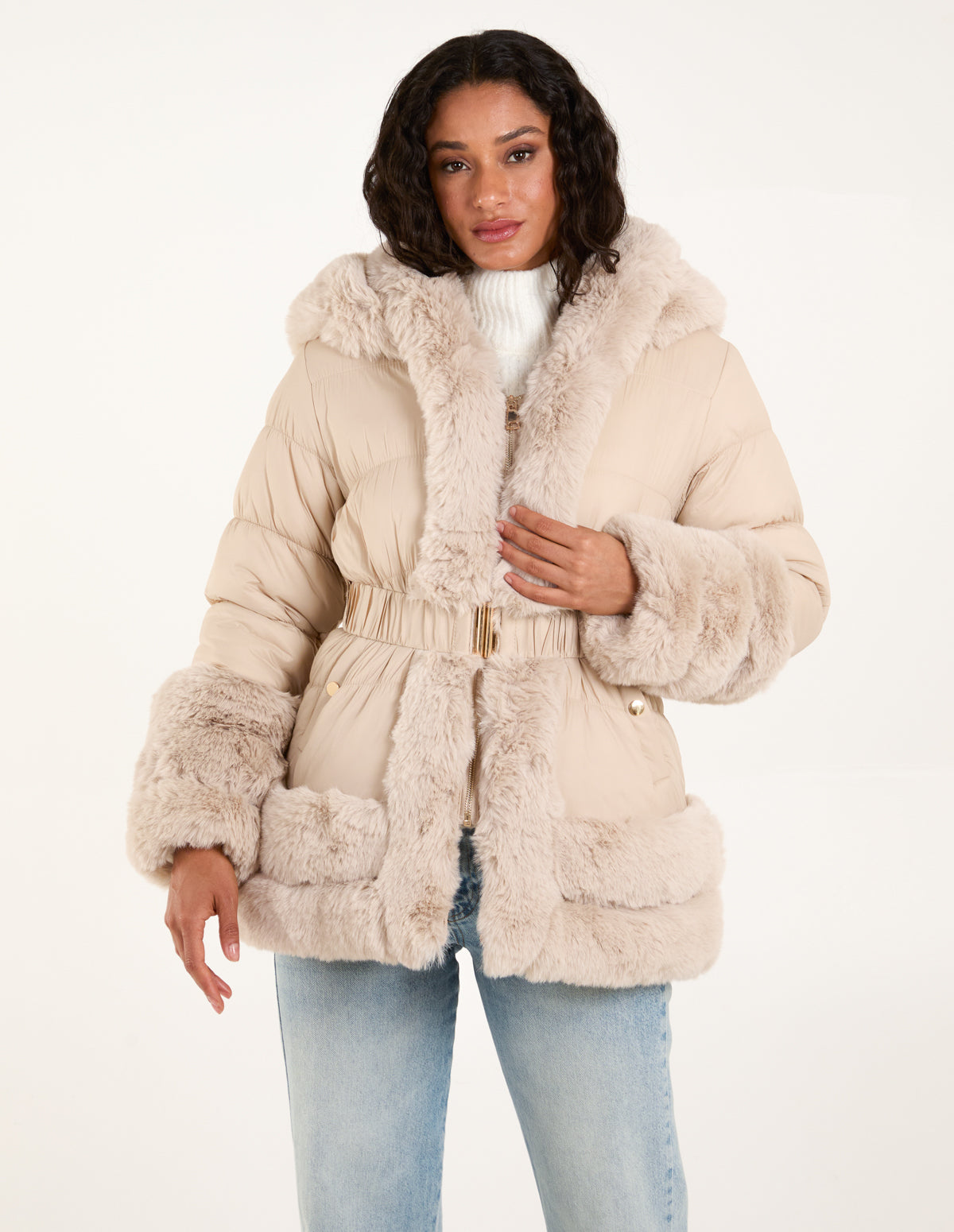 Belted Puffer Jacket Beige Belted Puffer Jacket – ClothingCo