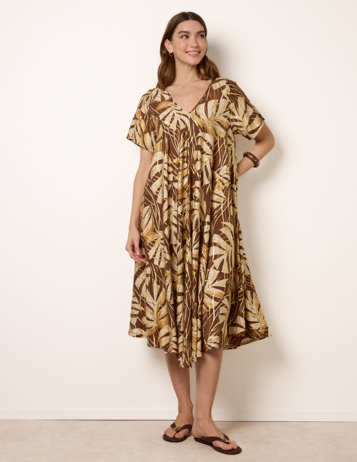 Chocolate | Topical Print Flared Dress | Blue Vanilla Chocolate | Topical Print Flared Dress | Blue Vanilla