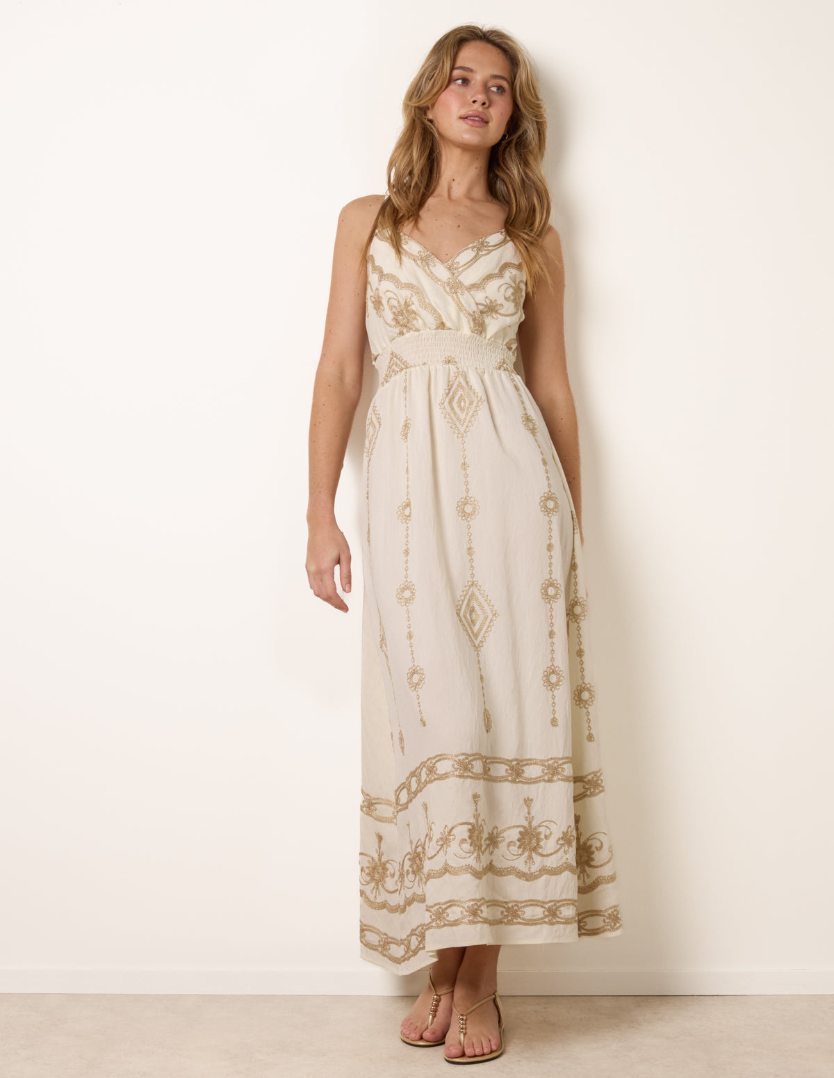 Embroidered Maxi Dress With Adjustable Straps Embroidered Maxi Dress With Adjustable Straps