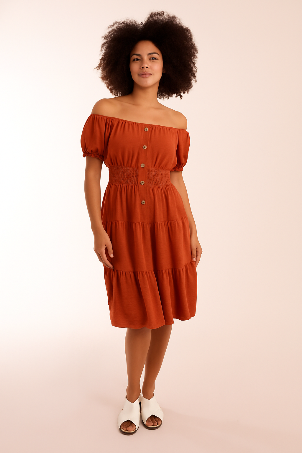 Rust | Coconut Button Bardot Dress