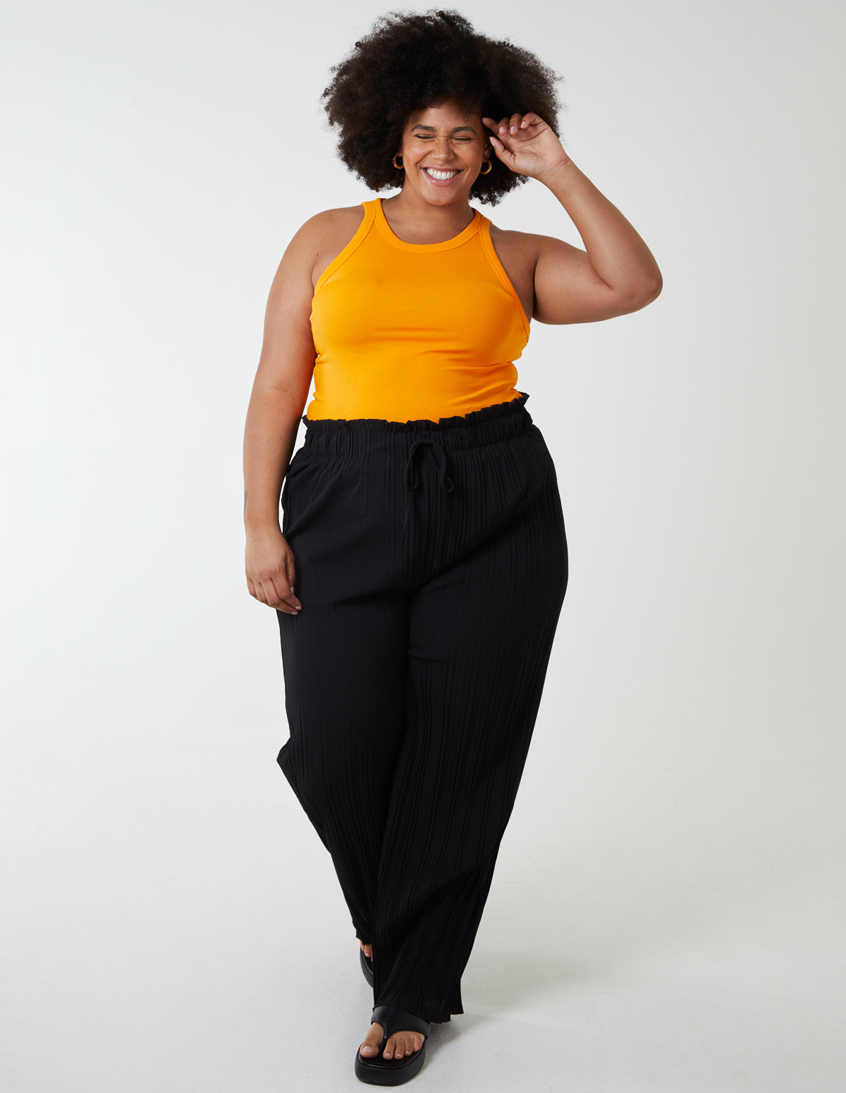 Curve Plain Elasticated Waist Plisse Culotte | Blue Vanilla