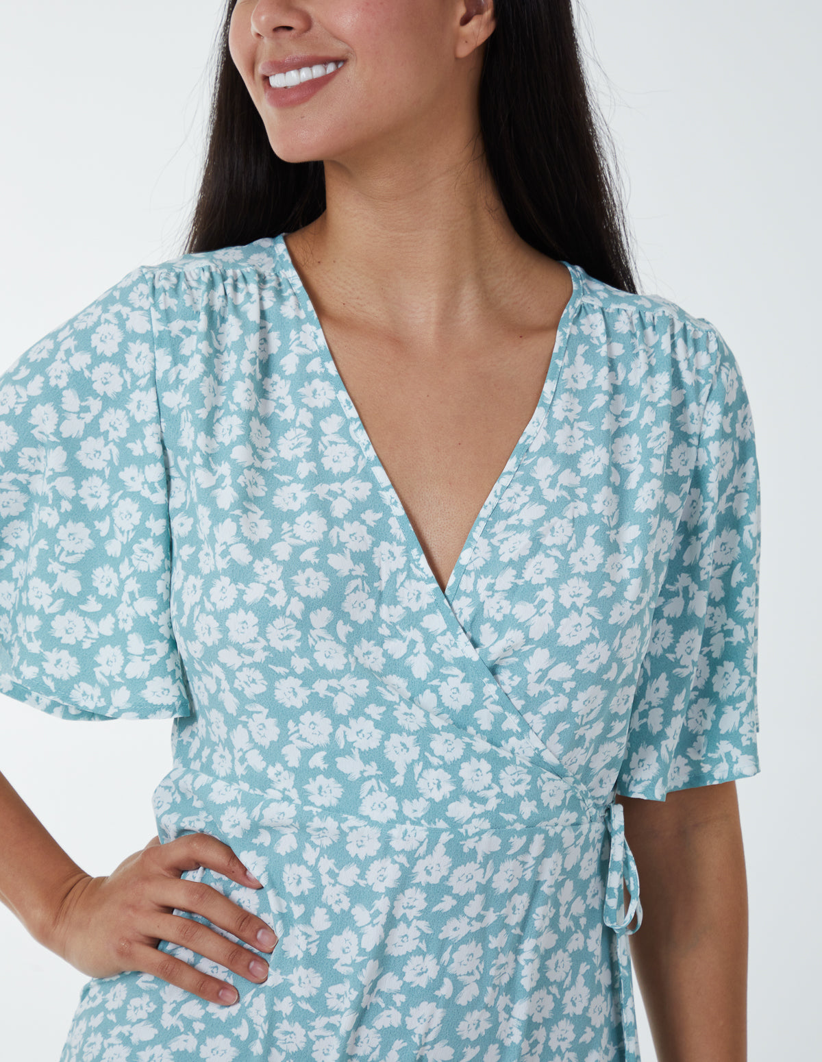 Angel Sleeves Wrap Midi Dress