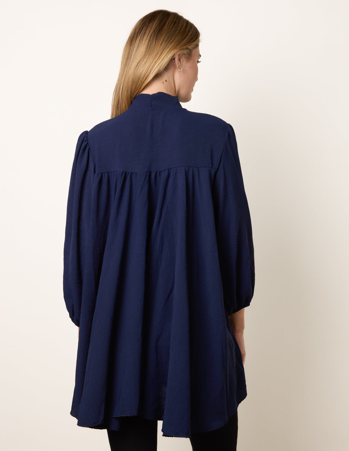 Navy | High Low Hem Tie Knot Blouse | Blue Vanilla
