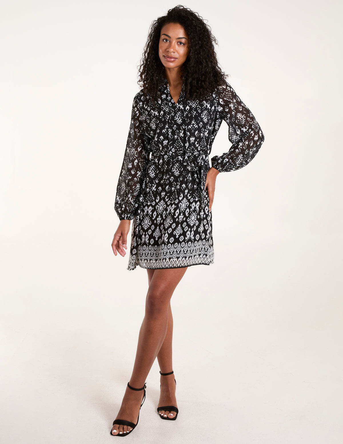 Black | Tie Neck & Waist Mini Smock Dress | Blue Vanilla Black | Tie Neck & Waist Mini Smock Dress | Blue Vanilla