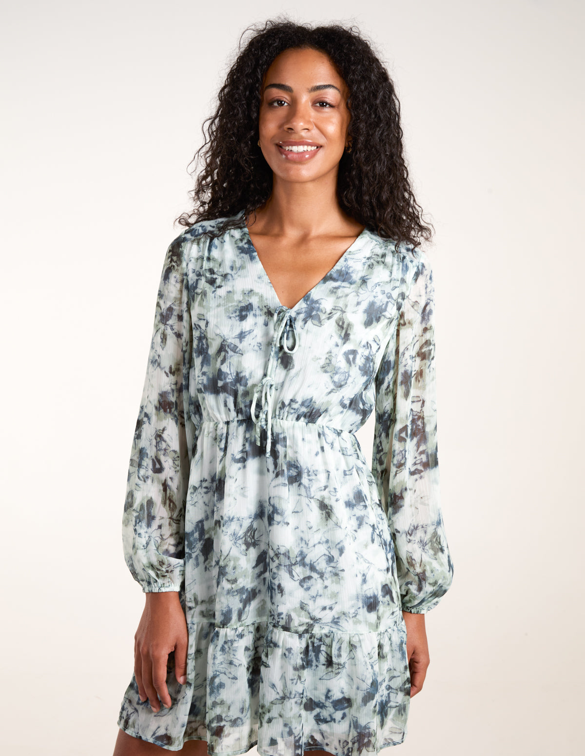 Blue | Tie Front Watercolour Mini Dress| Blue Vanilla Blue | Tie Front Watercolour Mini Dress| Blue Vanilla