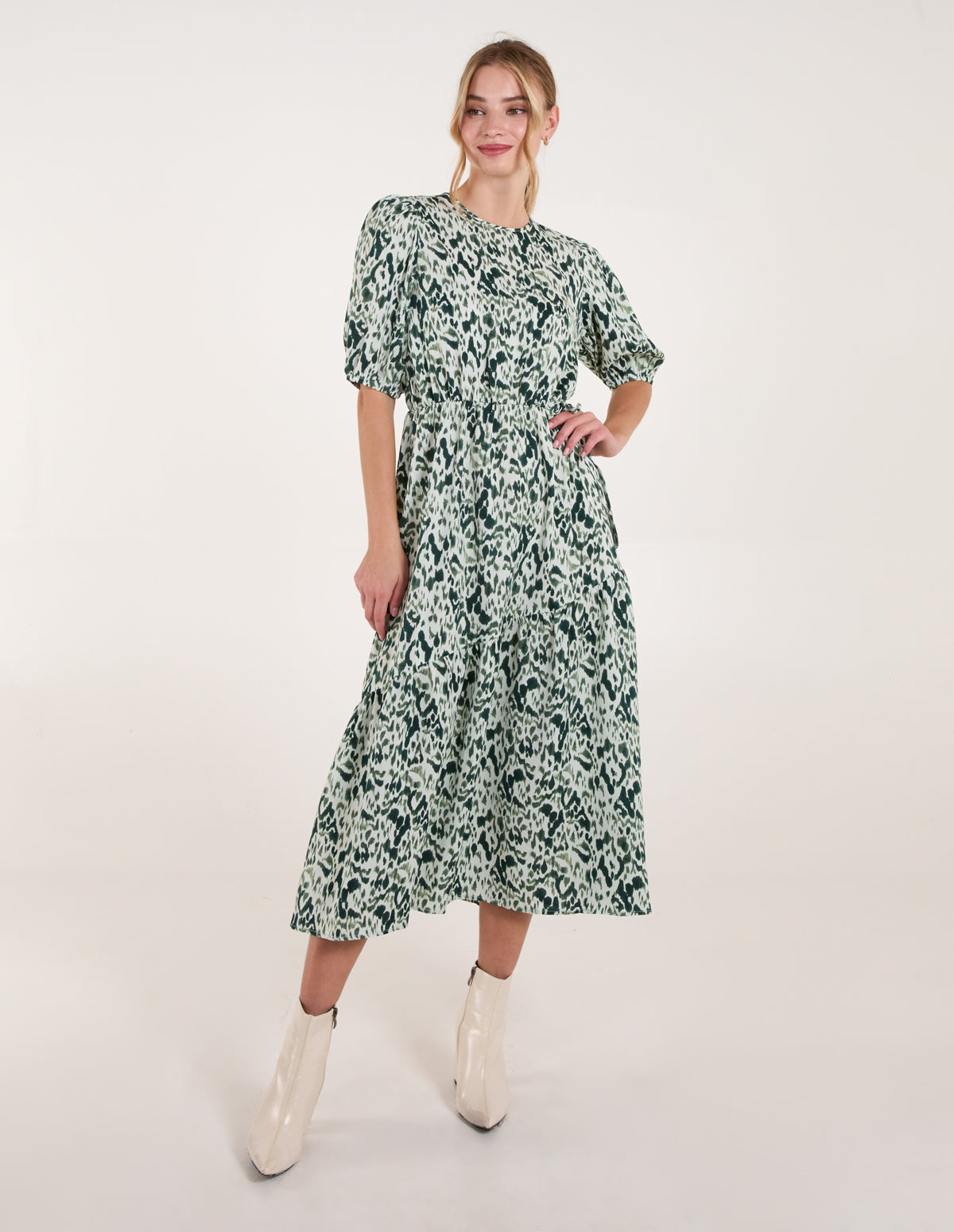 Abstract Elasticated Tie Waist Midi Dress Abstract Elasticated Tie Waist Midi Dress