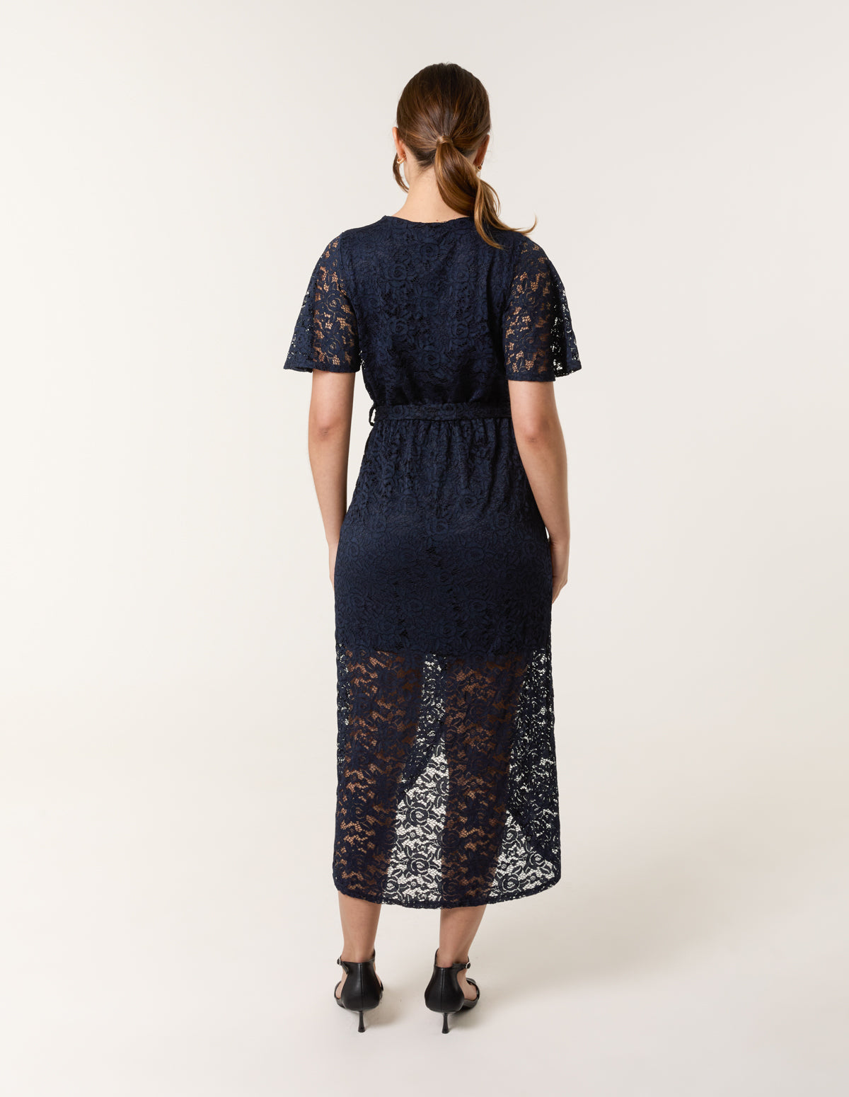Navy | Lace Wrap Over Midi Dress | Blue Vanilla Navy | Lace Wrap Over Midi Dress | Blue Vanilla