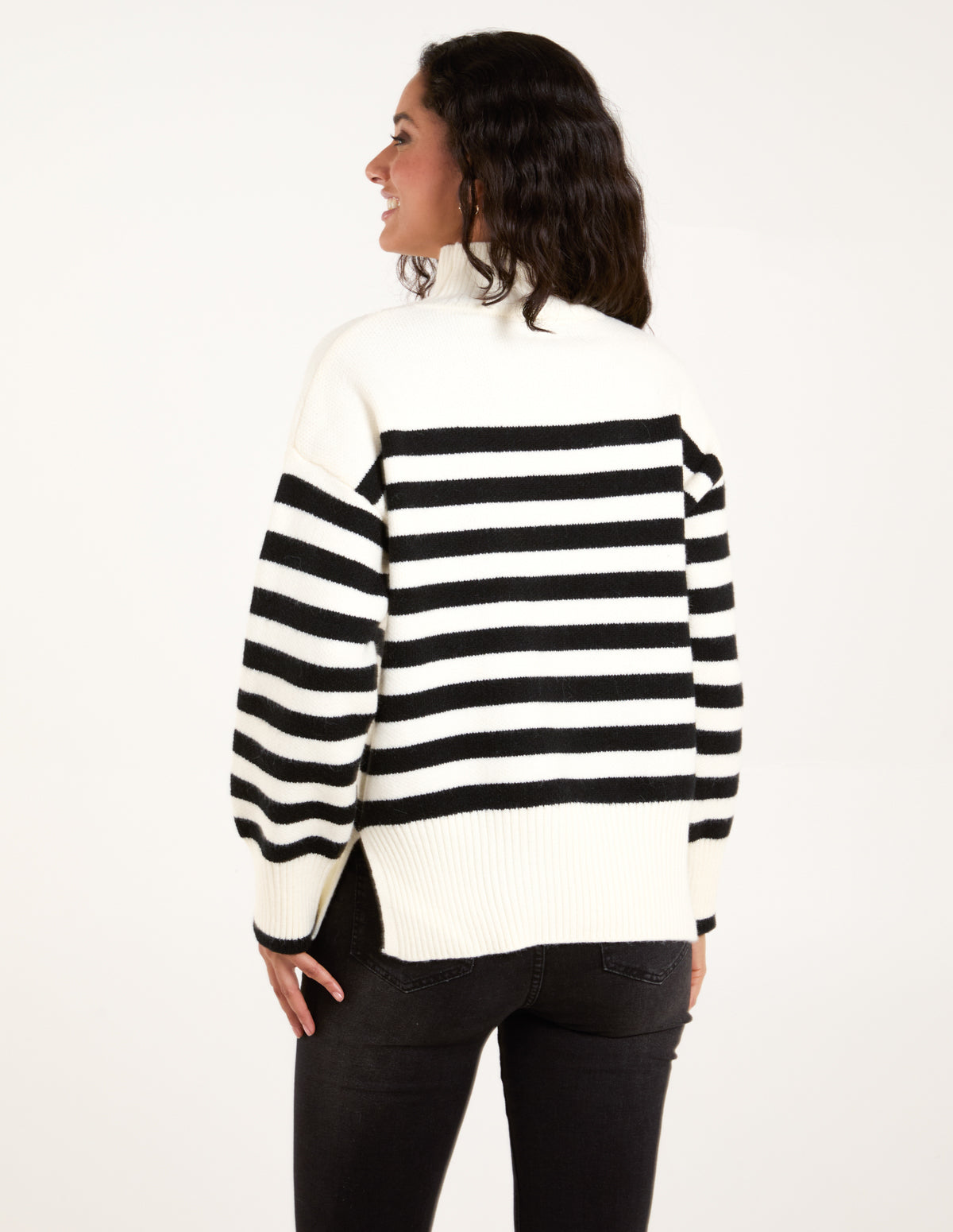 Ivory High Neck Striped Jumper Blue Vanilla - Main Image