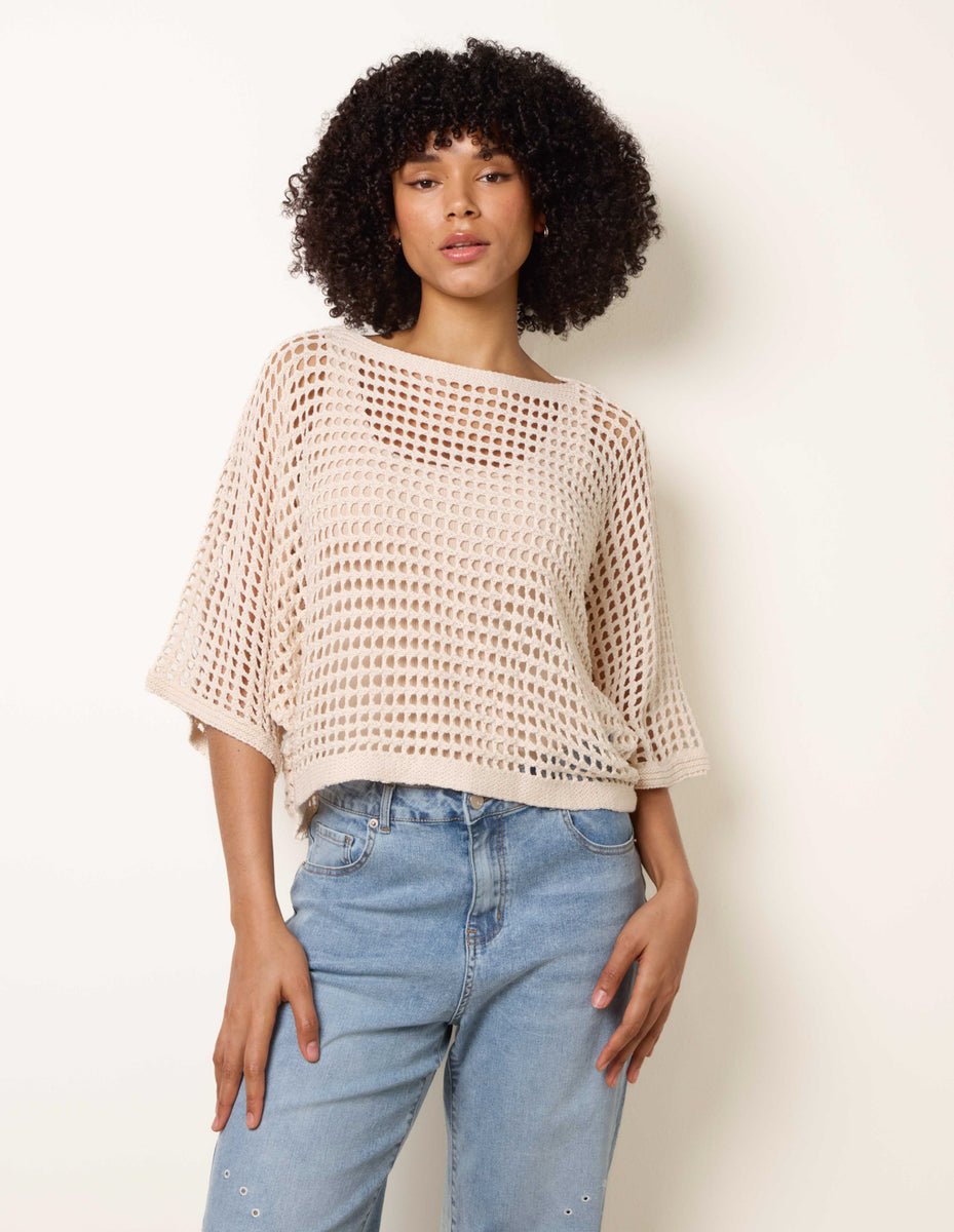 Stone | Round Neck Net Top | Blue Vanilla