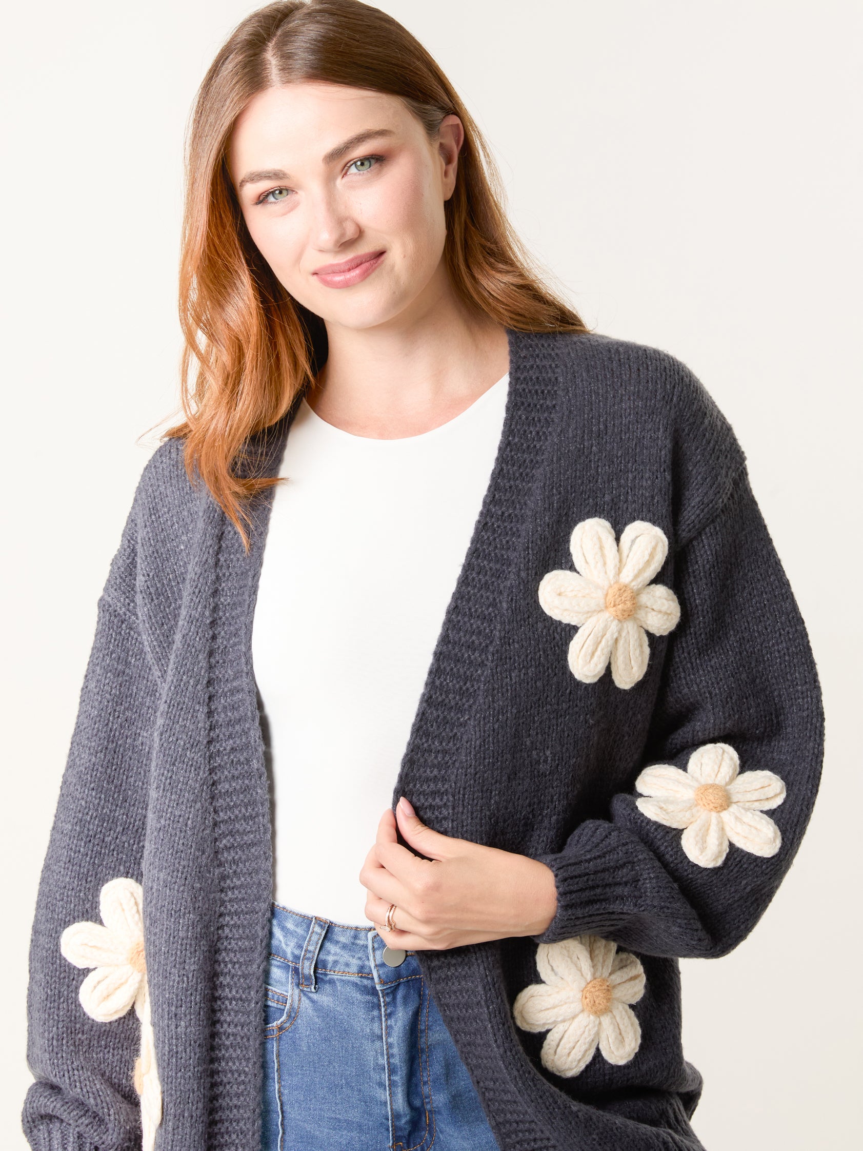 Navy Daisy Large Flower Cardigan Blue Vanilla