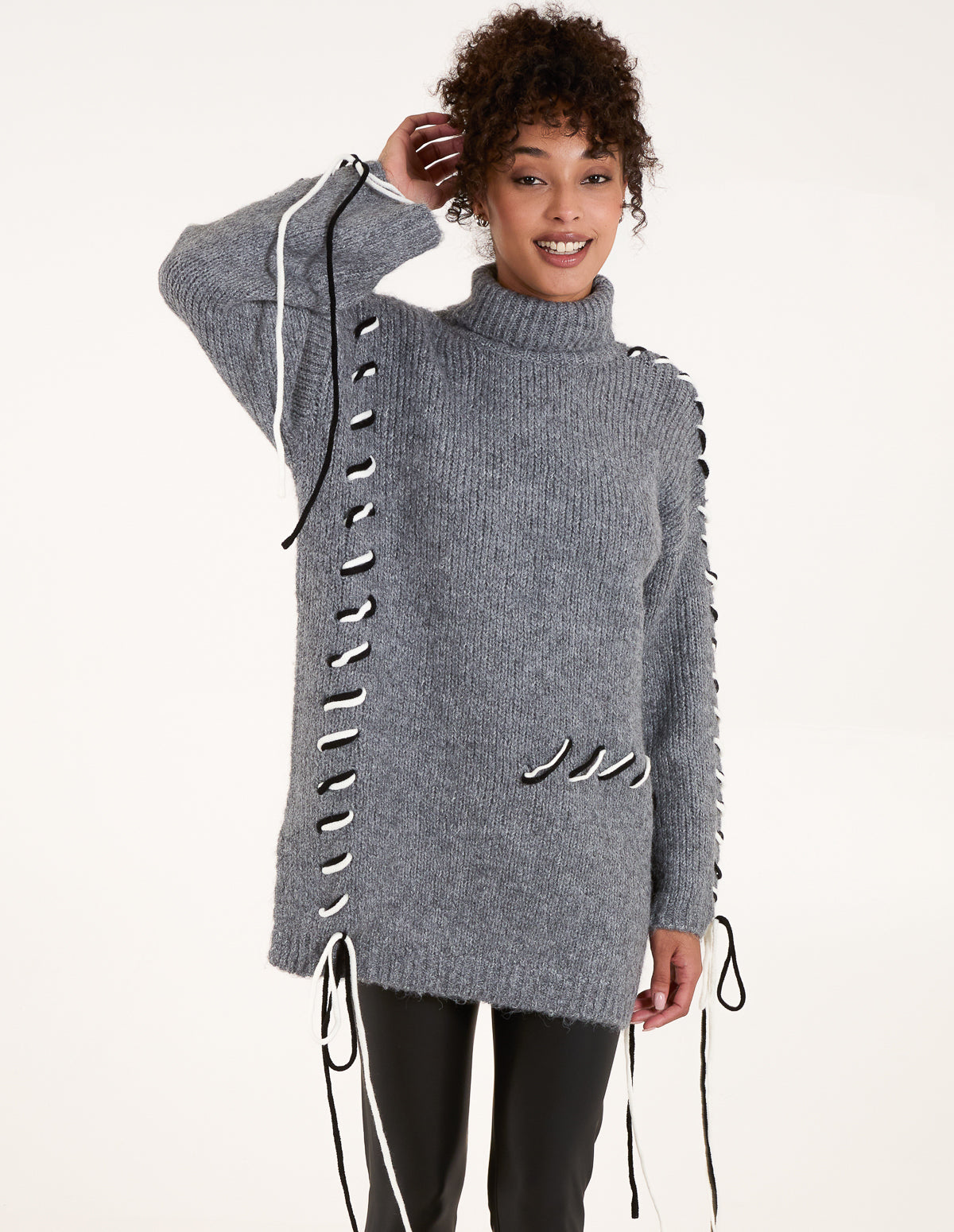 Grey Embroidered Stitch Jumper Blue Vanilla