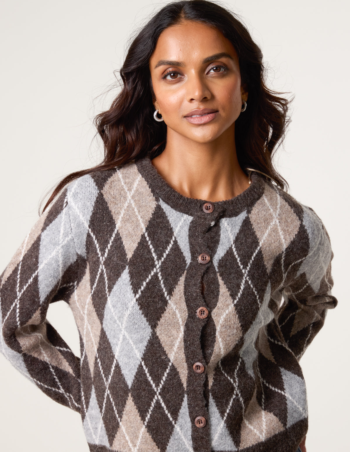 Chocolate | Argyle Knit Button Front Cardigan | Blue Vanilla