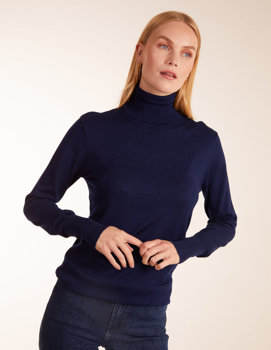 Blue | Dark Blue Roll Neck Jumper | Blue Vanilla