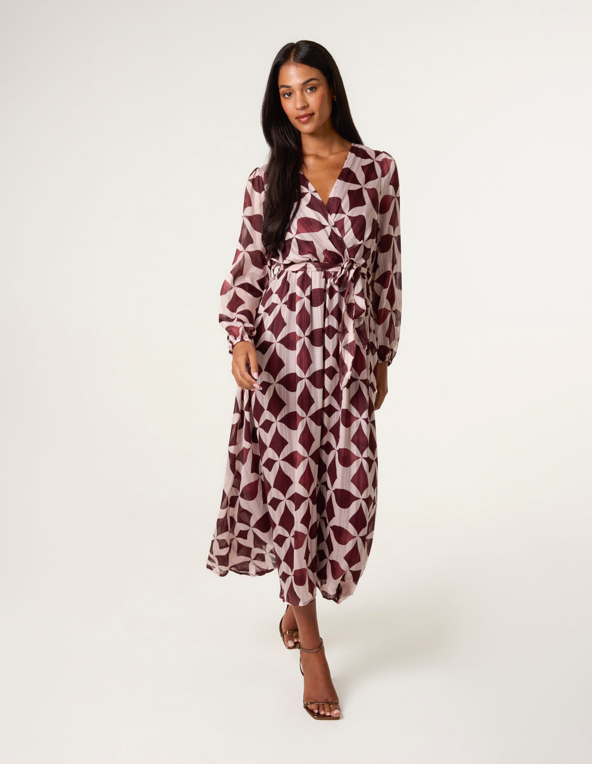 metallic wrap maxi dress Geometric Metallic Wrap Maxi Dress