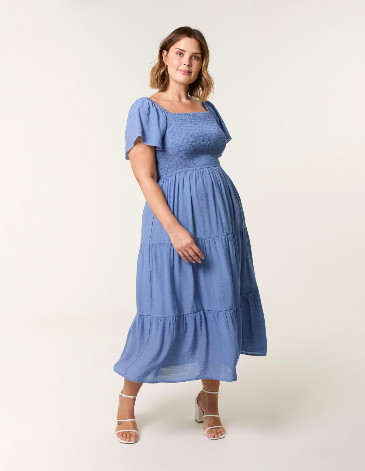 Blue | Curve Flutter Sleeve Midi Dress | Blue Vanilla Blue | Curve Flutter Sleeve Midi Dress | Blue Vanilla