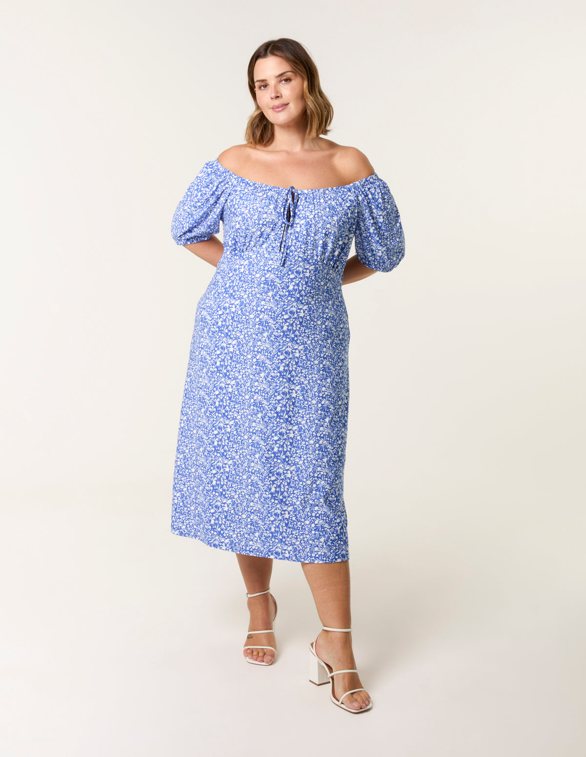 blue vanilla dresses Curve Ditsy Print Milkmaid Stretch Crepe Midi Dress #reyes-flats-white-woven-raffia 10 Stylish Ways To Glass Top:With Glass Top