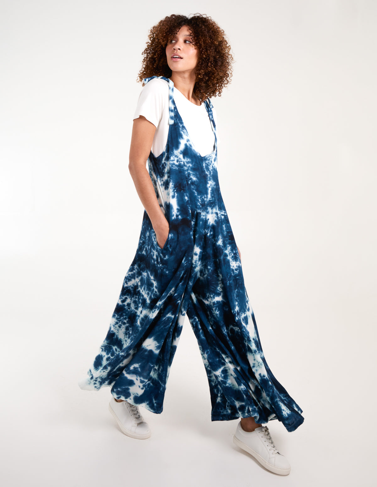 Navy Tie Dye Wide Leg Jumpsuit Blue Vanilla1