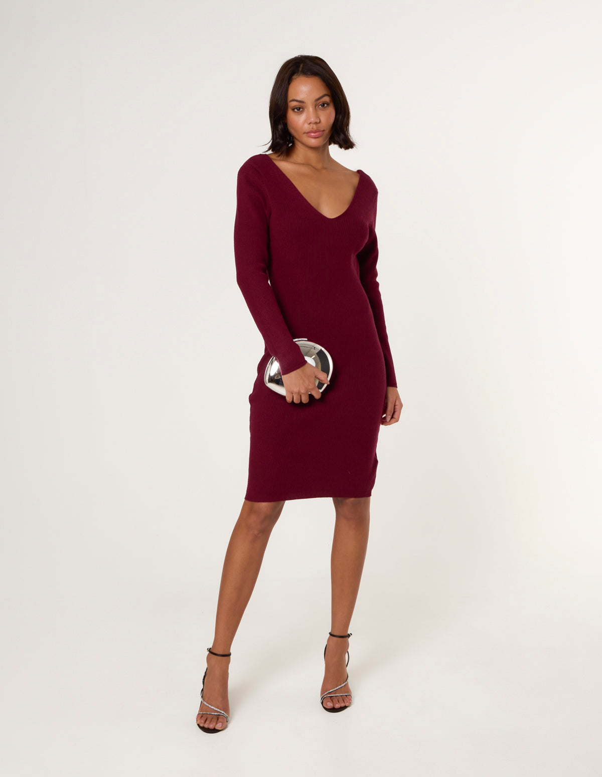 V Neck Bow Back Detailed Knitted Dress V Neck Bow Back Detailed Knitted Dress