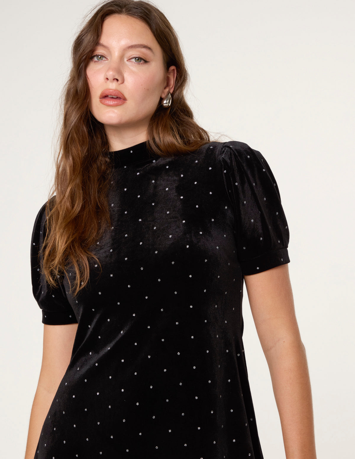 Black | Polka Dot Puff Sleeve Dress | Blue Vanilla Black | Polka Dot Puff Sleeve Dress | Blue Vanilla