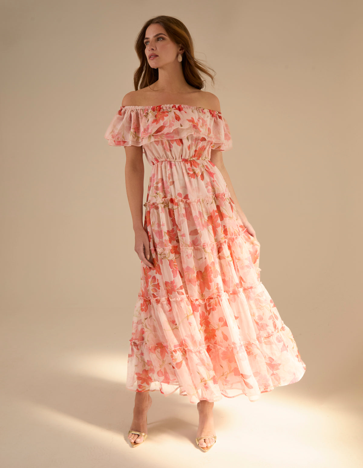 Pink Luxe Off The Shoulder Frill Maxi Dress Blue Vanilla