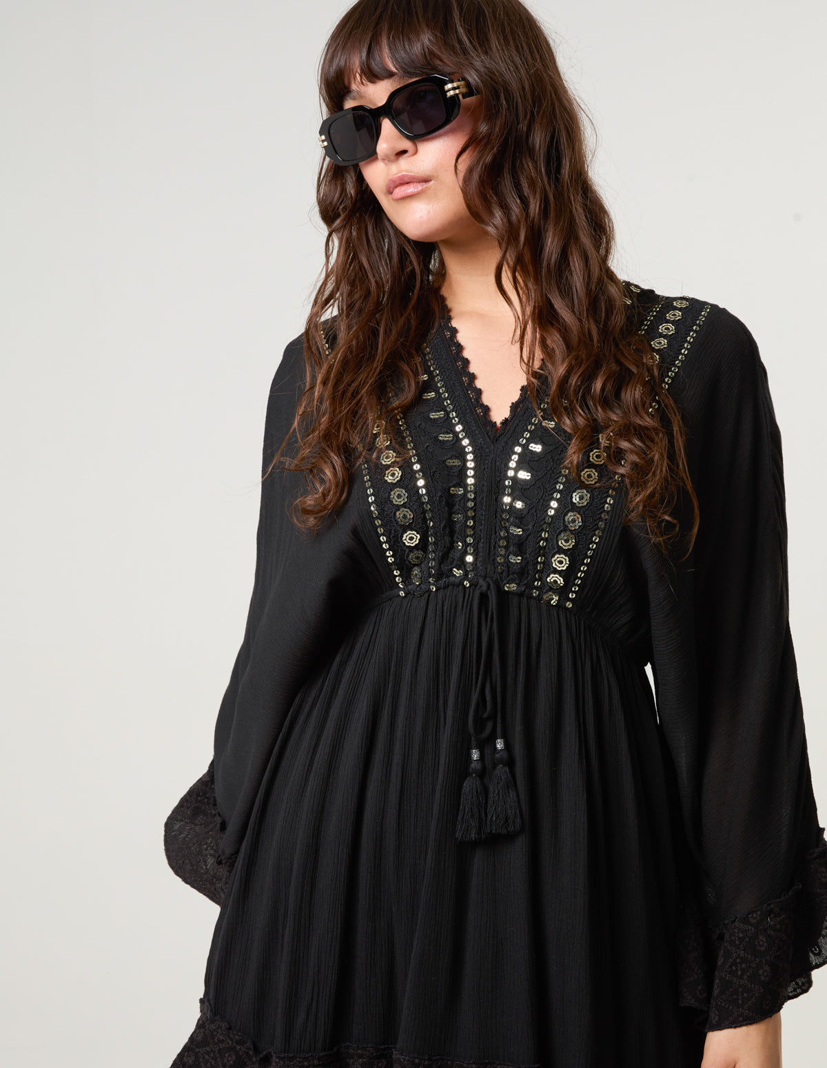 black kimono sleeve mini dress Black Cotton Poplin Kimono Sleeve Mini Dress
