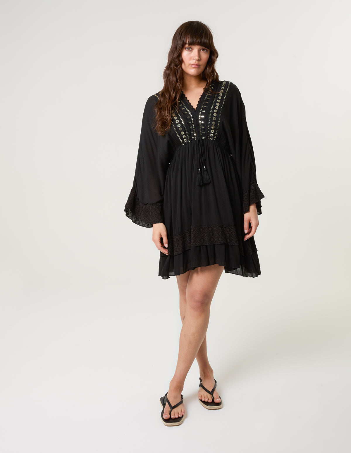 black kimono sleeve mini dress Black Cotton Poplin Kimono Sleeve Mini Dress