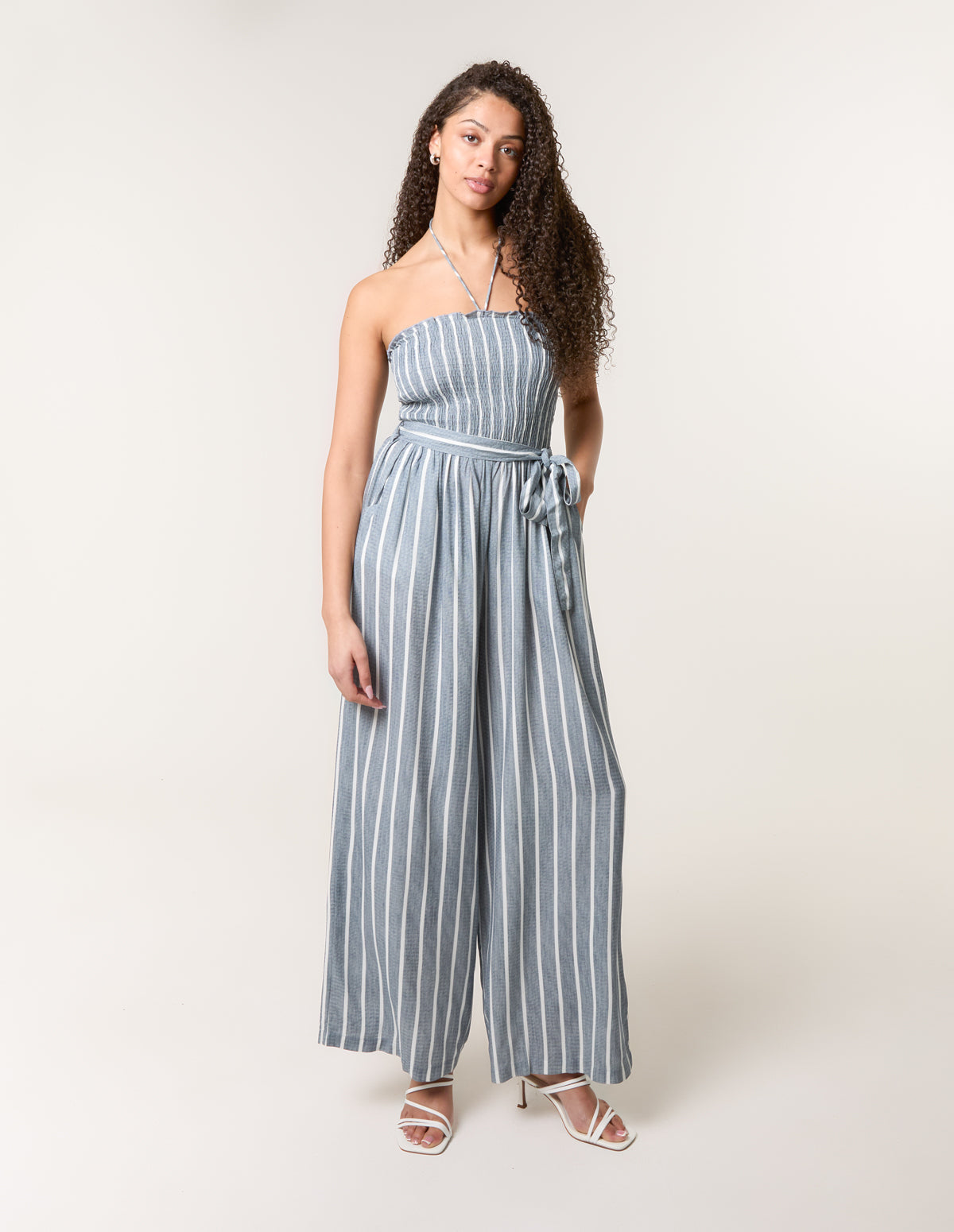 Shirred Tie Neck Jumpsuit