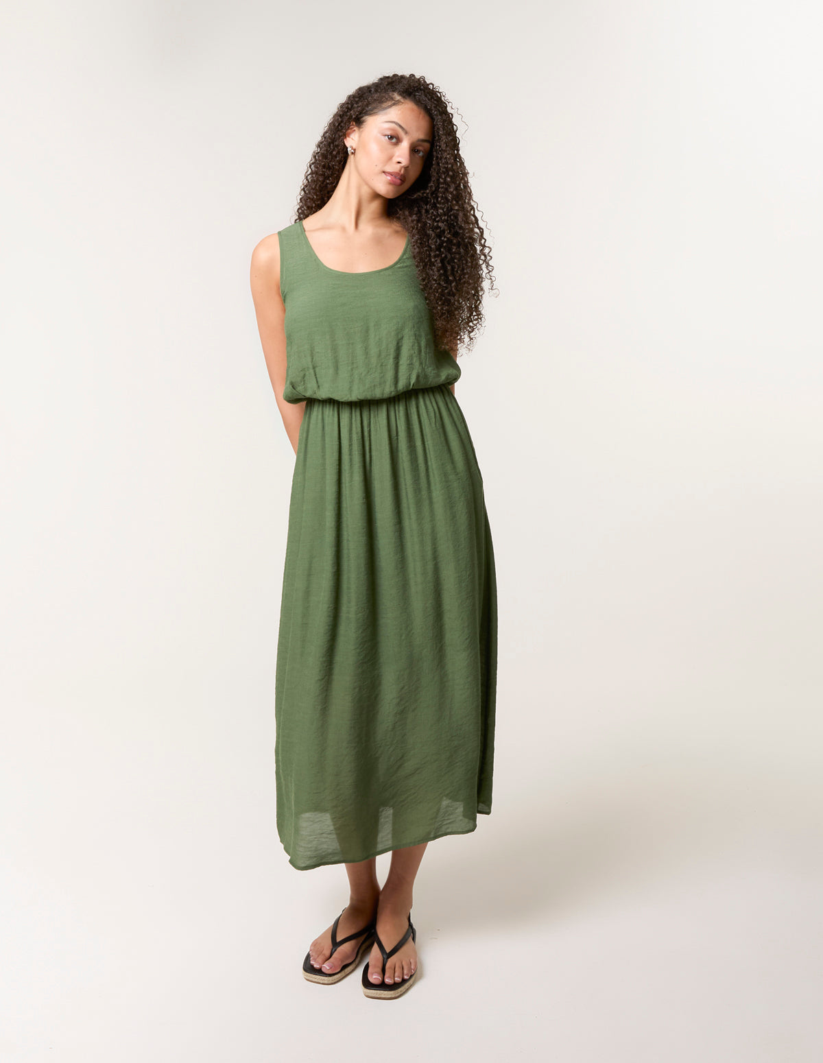 Khaki | Plain Puff Ball Midi Dress | Blue Vanilla Khaki | Plain Puff Ball Midi Dress | Blue Vanilla