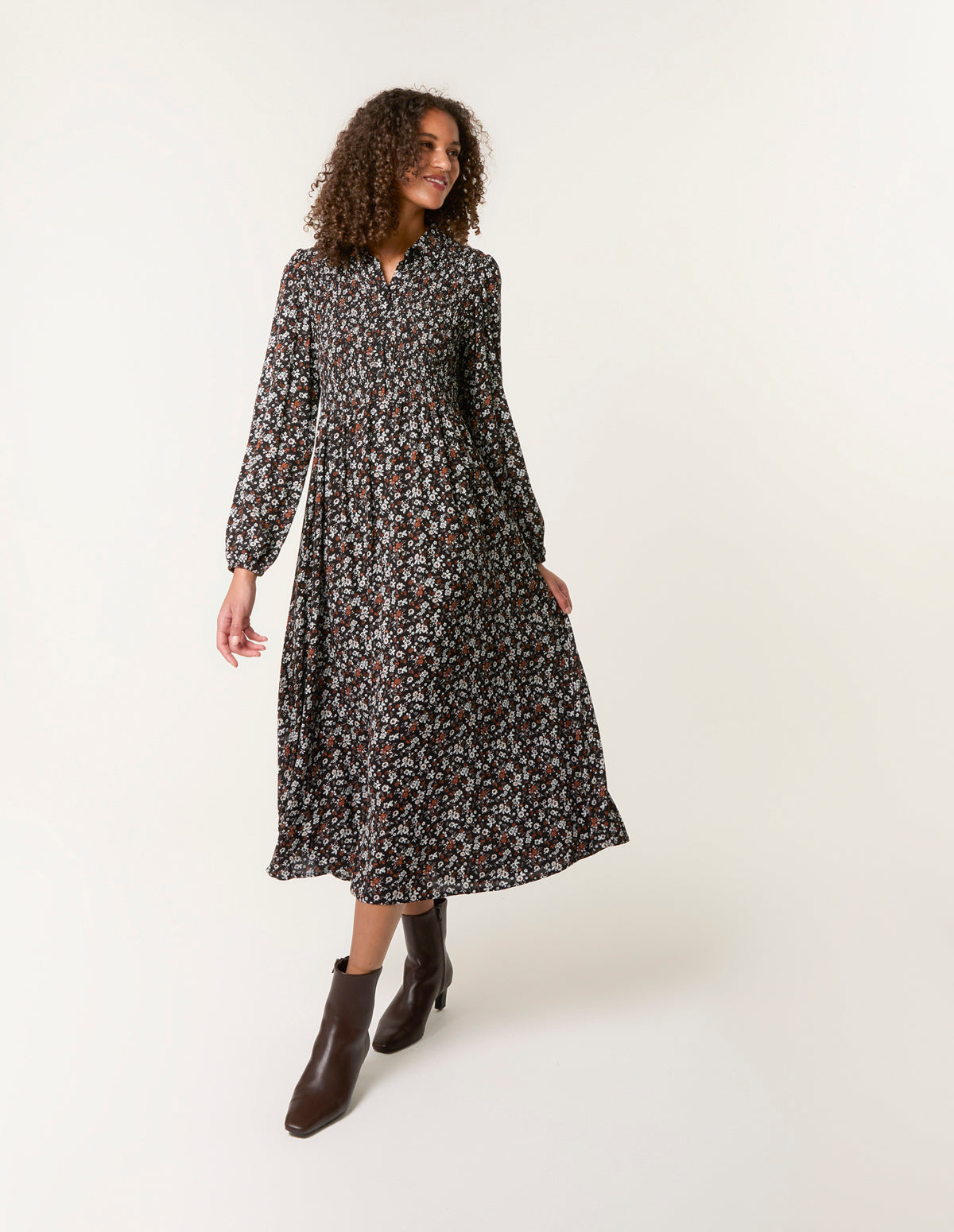 Women's Oversized Floral Button-Down Shirt Dress – Long Sleeve Loose Blouse With Belt, Boho Mini Dress - View #5