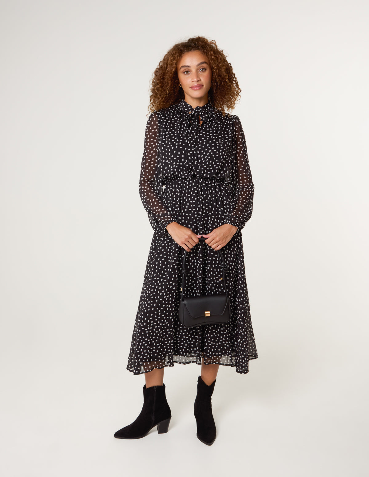 Black Pattern | Polka Dot High Neck Midi Dress | Blue Vanilla Black Pattern | Polka Dot High Neck Midi Dress | Blue Vanilla