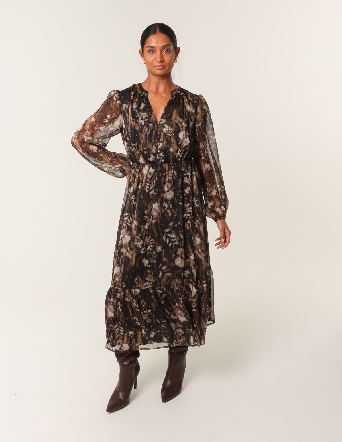 button front midi dress pattern Black Pattern | Button Front Midi Dress