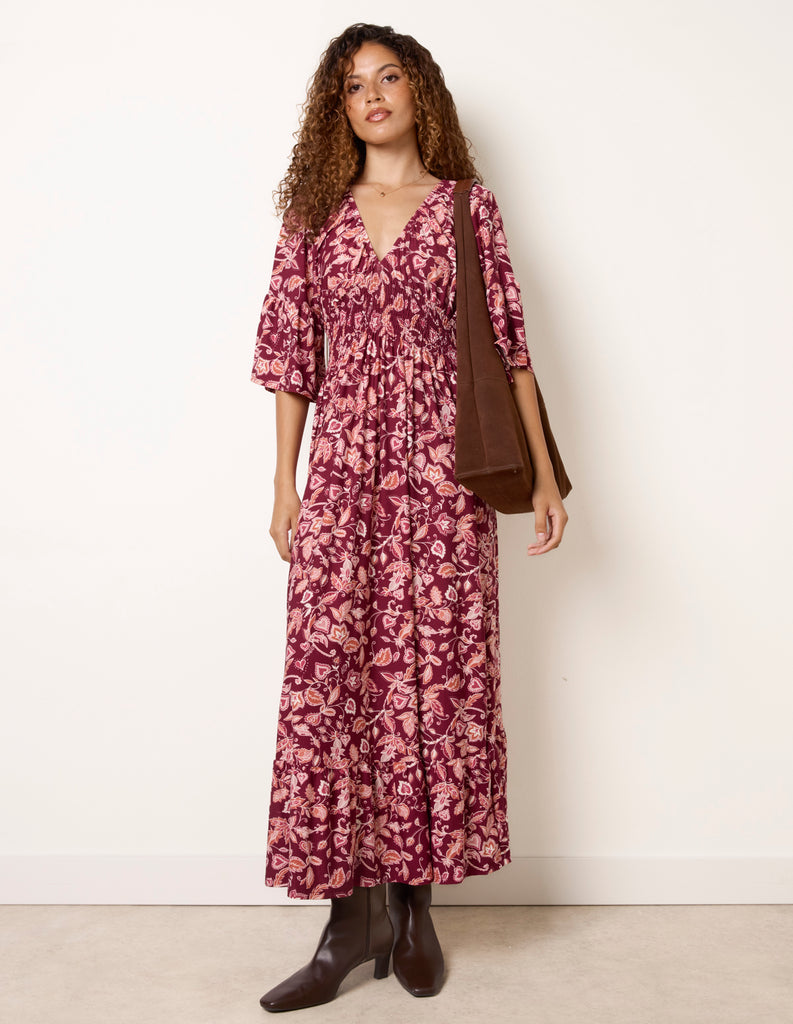 Elasticated V Neck Magic Midi Dress