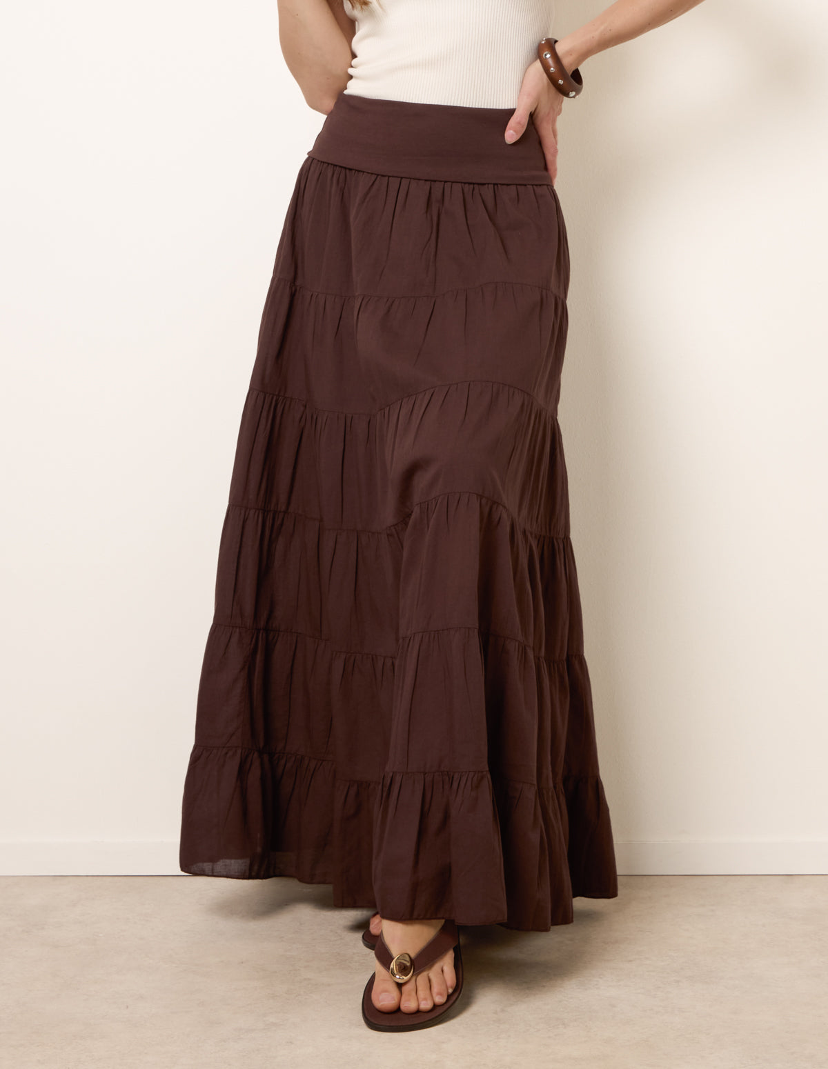 N°133　　Jersey Gather Skirt ブラウン　36 Brown | Jersey Band Tiered Skirt | Blue Vanilla