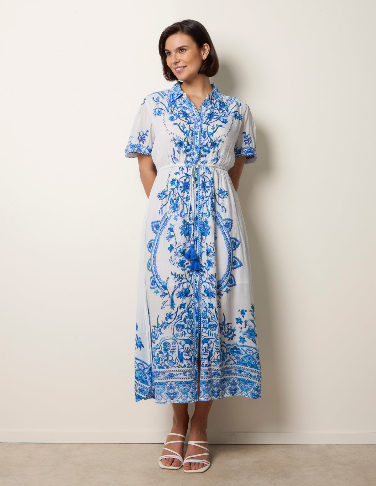 a blue dress Electric Blue Stretch Satin Long Dress With Wrap-Over Slit And Lace-Up