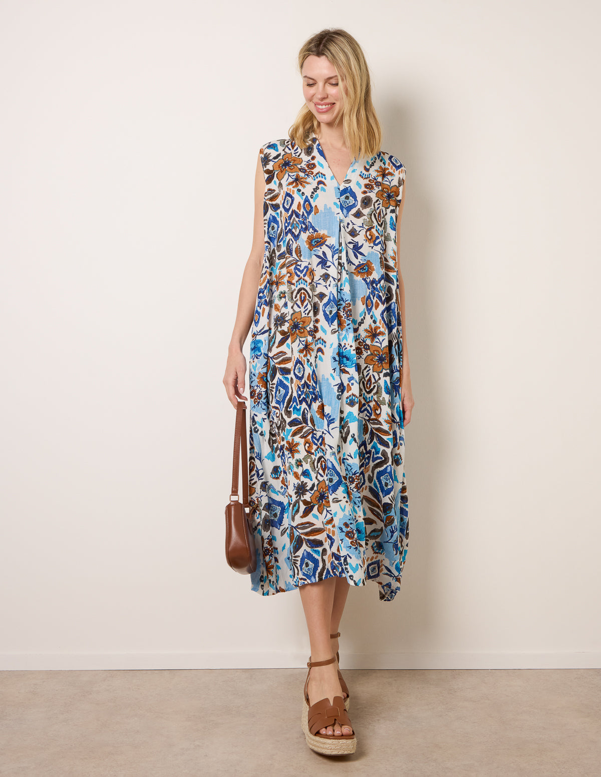 Blue | V Neck Loose Fit Maxi Dress