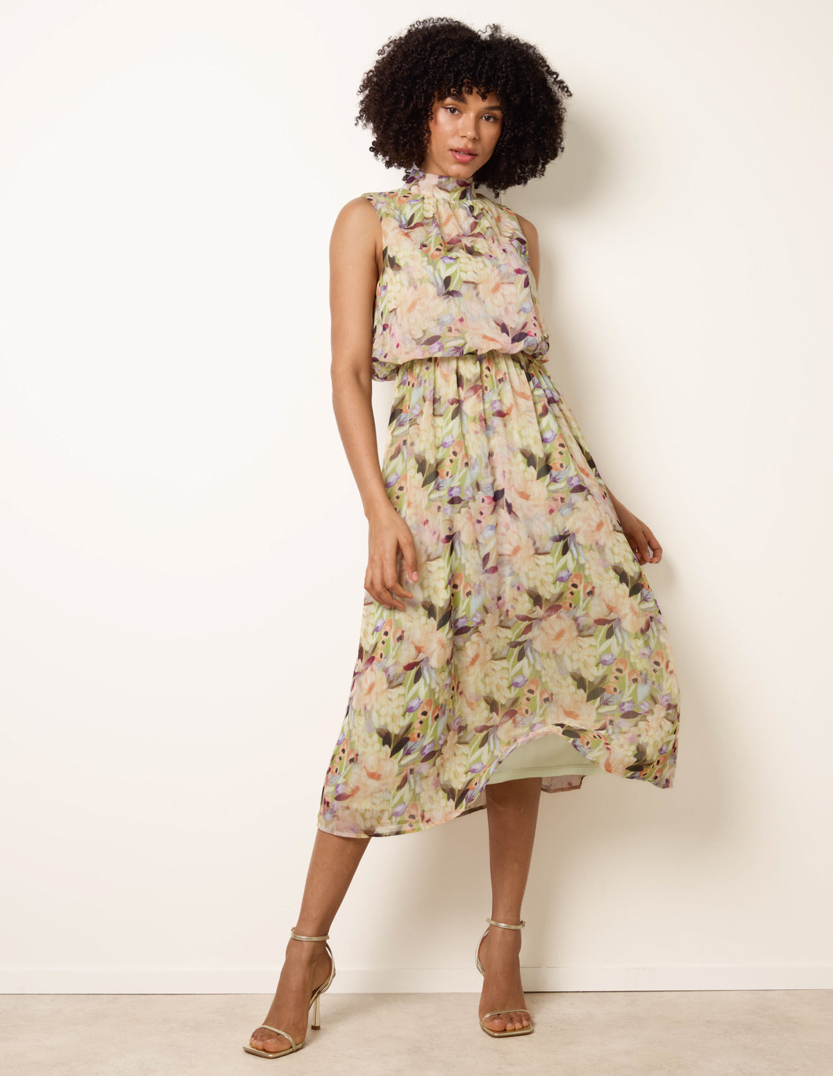 knee length dresses for ladies The Vossberg Floral Watercolor Midi Dress in Mint Mix – Piper & Scoot main image 1