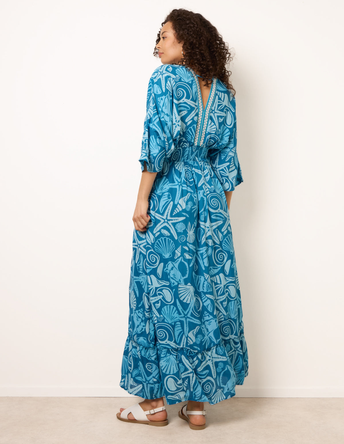 Blue | Embellished Kimono Style V Front Dress