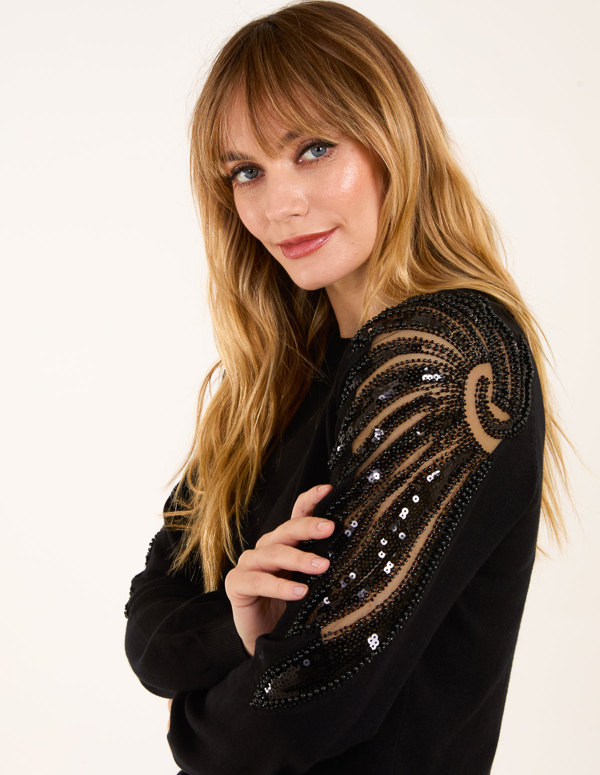Black Embellished Sleeve Jumper Blue Vanilla1