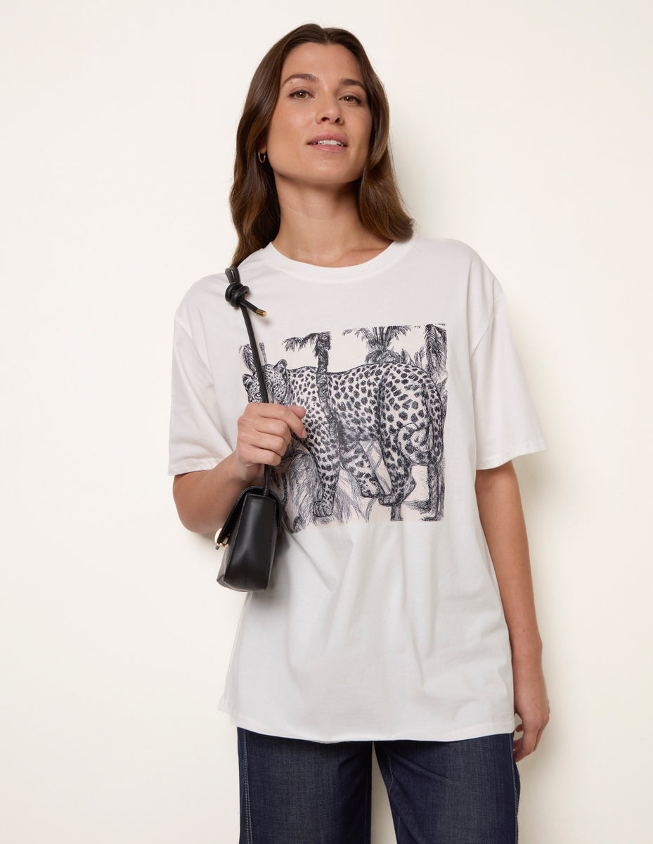 Ivory | Graphic Print Crew-Neck T-shirt | Blue Vanilla