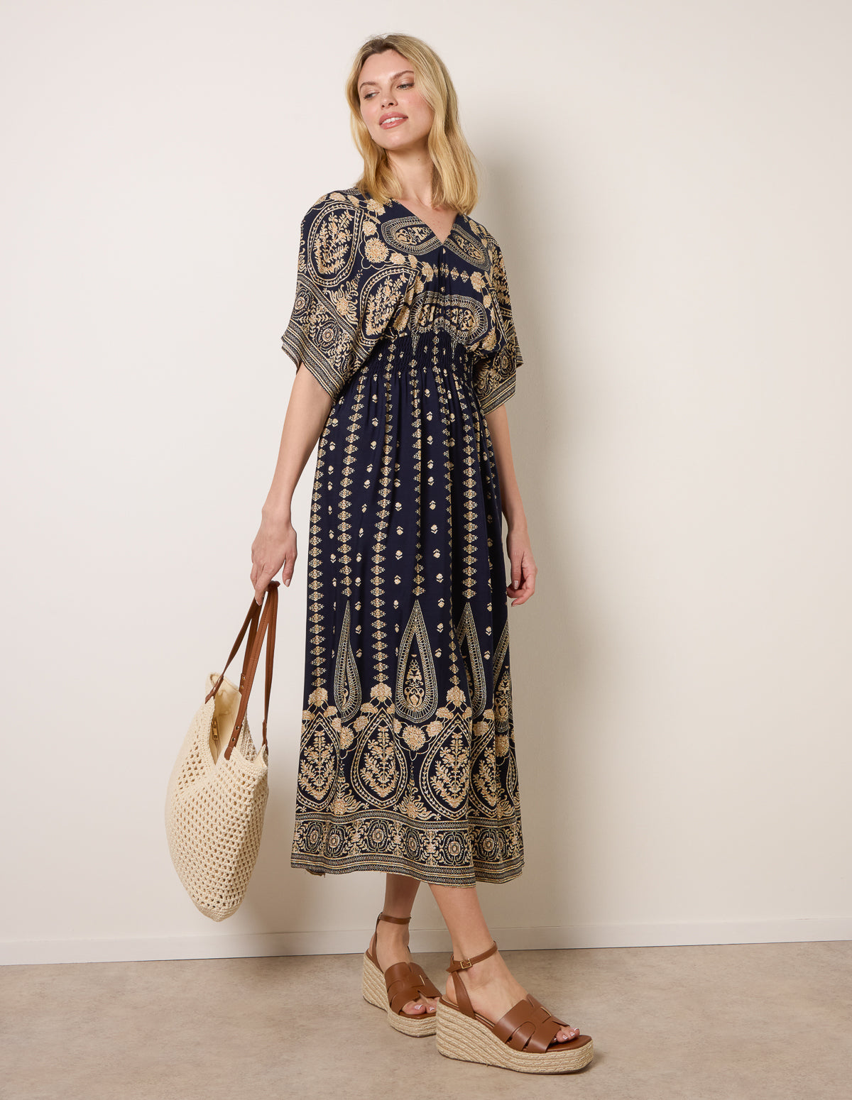 Navy | Floral Border Design Dress | Blue Vanilla Navy | Floral Border Design Dress | Blue Vanilla