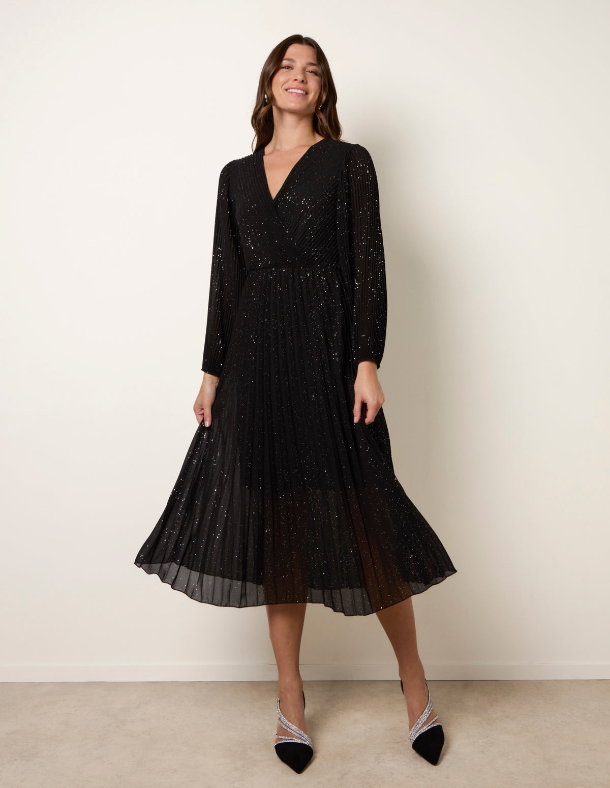 Pleated Crossover Metallic Glitter Dress Pleated Crossover Metallic Glitter Dress