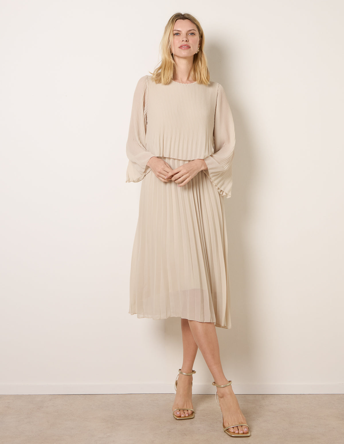 Beige | Chiffon Pleated Dress