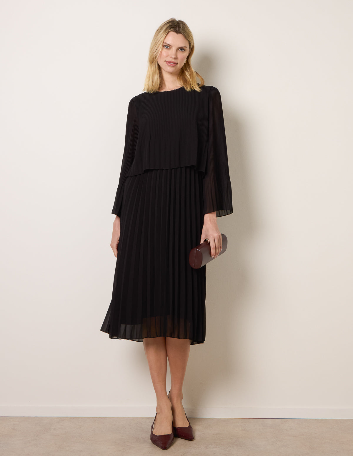 black pleated dress Black | Chiffon Pleated Dress