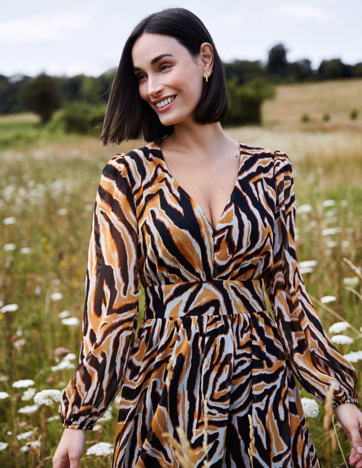 V Neck Animal Print Maxi Dress