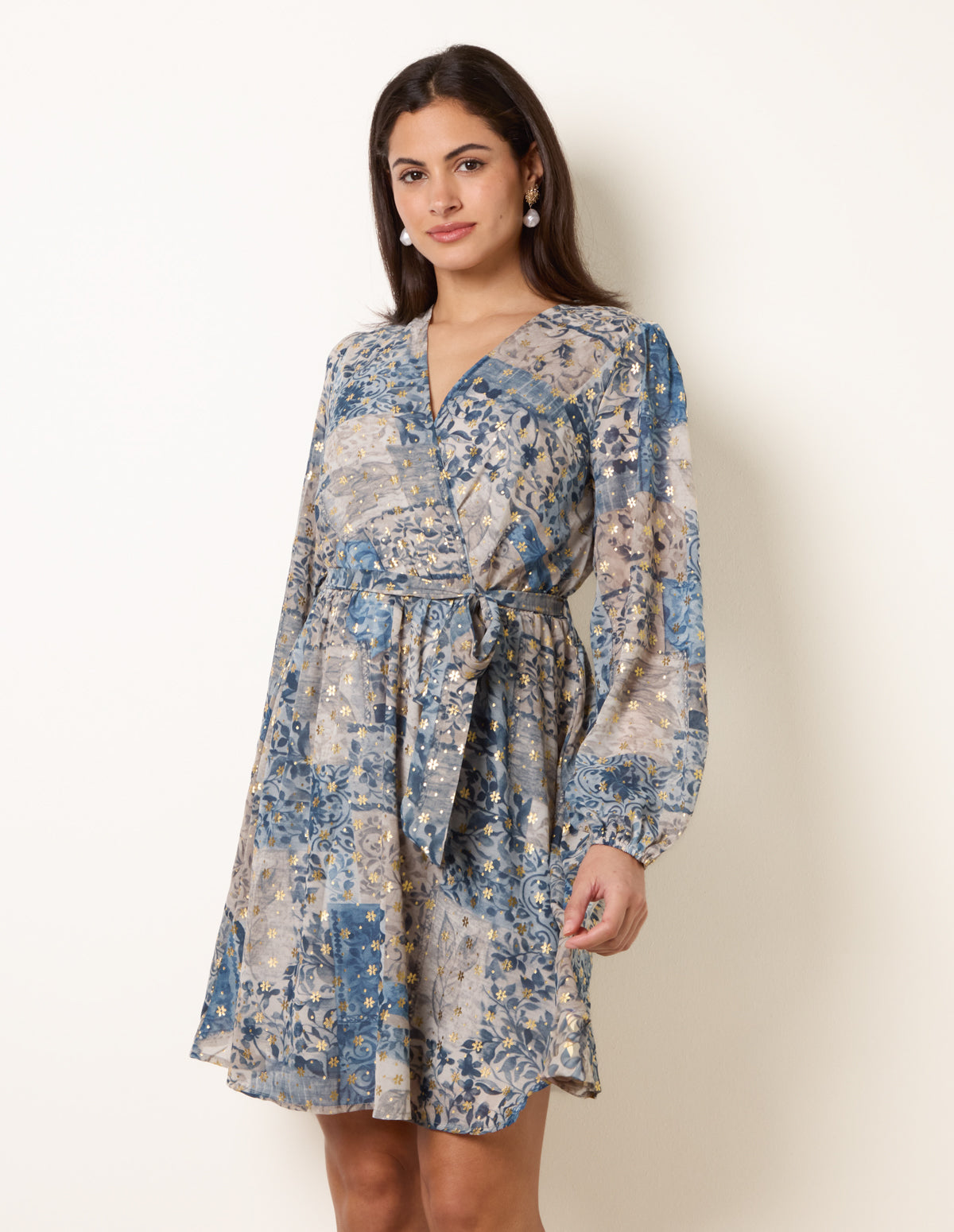 Blue | Foil Patchwork Mini Dress | Blue Vanilla